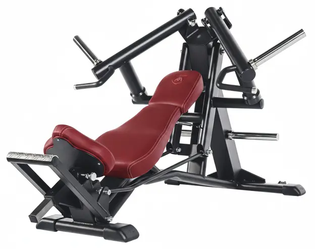 Telju Chest Press — Rot Polster, Schwarz Rahmen, Weiß Naht